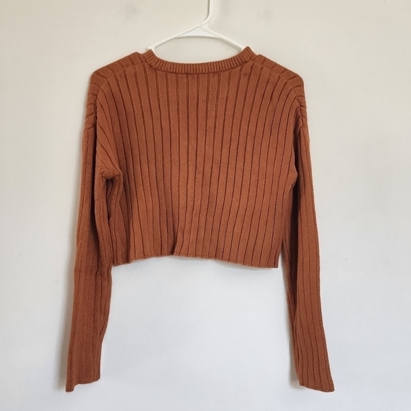 Forever 21 cropped ribbed Rusty Orange crew neck sweater top size medium - Picture 5 of 5